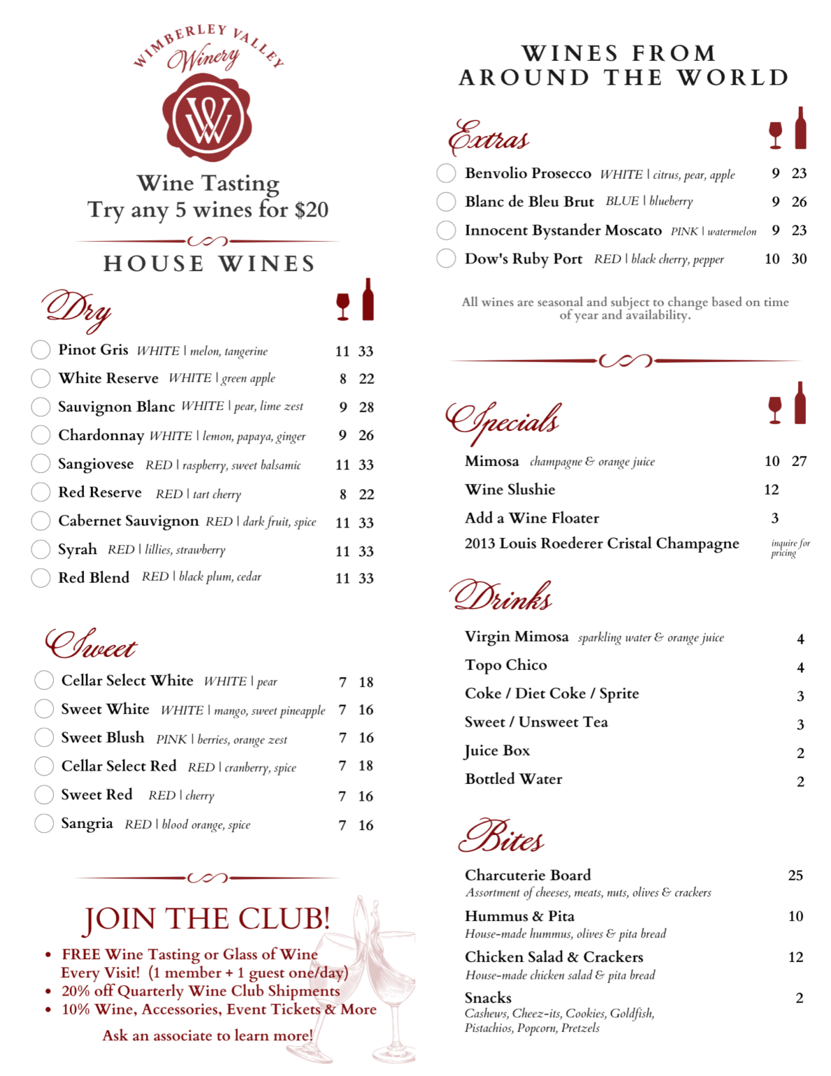 Menu - Wimberley Valley Winery